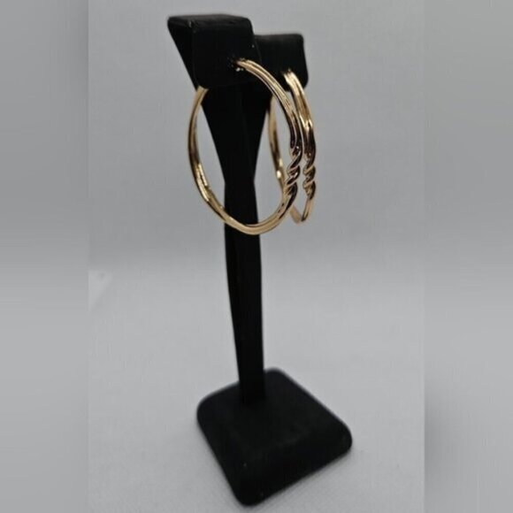 Double Hoop Twist Gold Tone Hoop Earrings - Picture 5 of 6